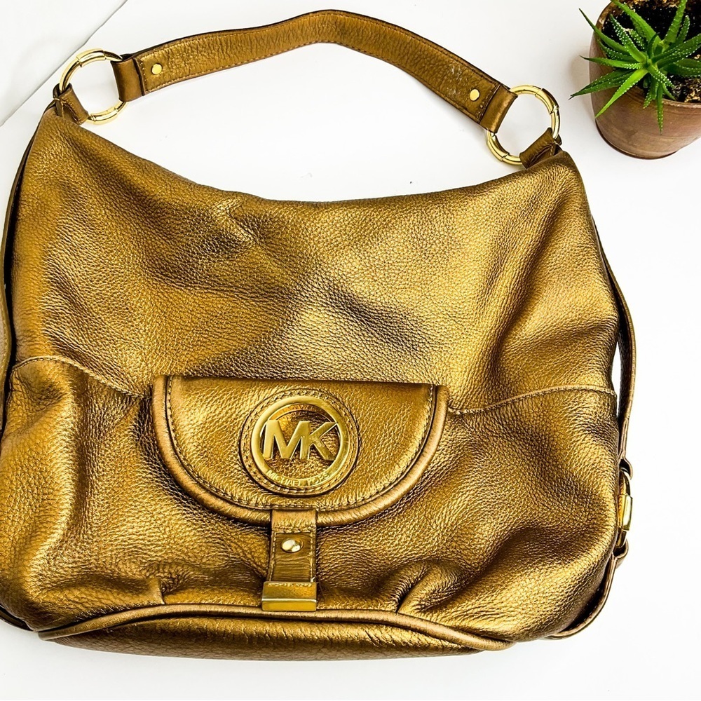 Michael Kors Metallic Gold Bronze Leather Hobo Bag | Dustbag Included